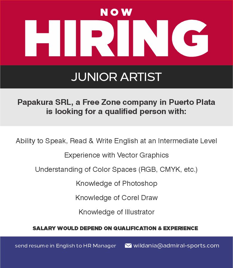  ¡Oportunidad laboral: Artista Junior- Únete al equipo creativo de Papakura SRL, Puerto Plata!