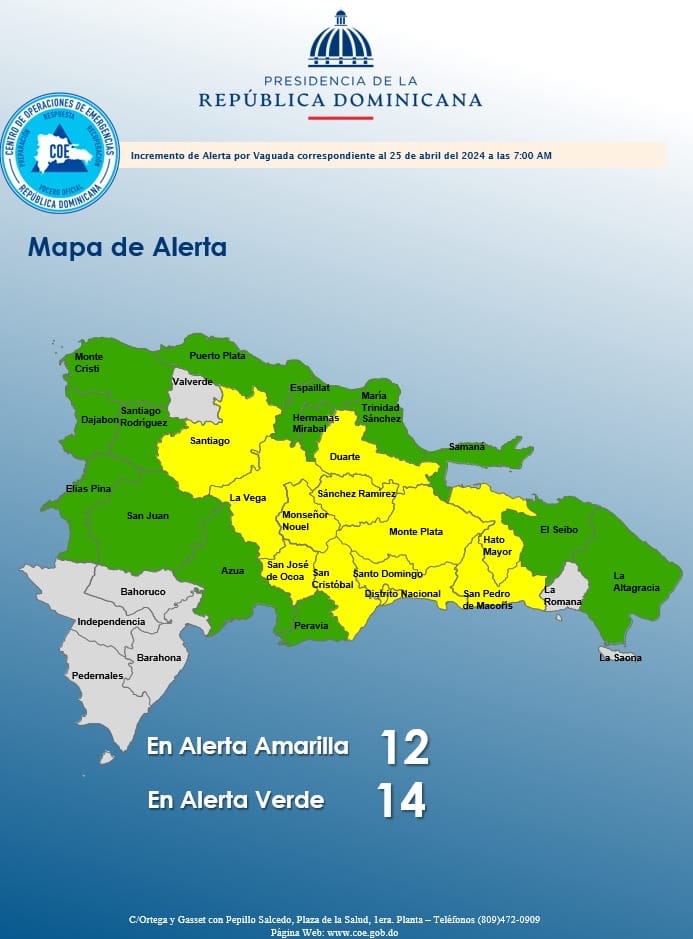  Puerto Plata entre 27 provincias de RD en alerta ante lluvias causadas por vaguada