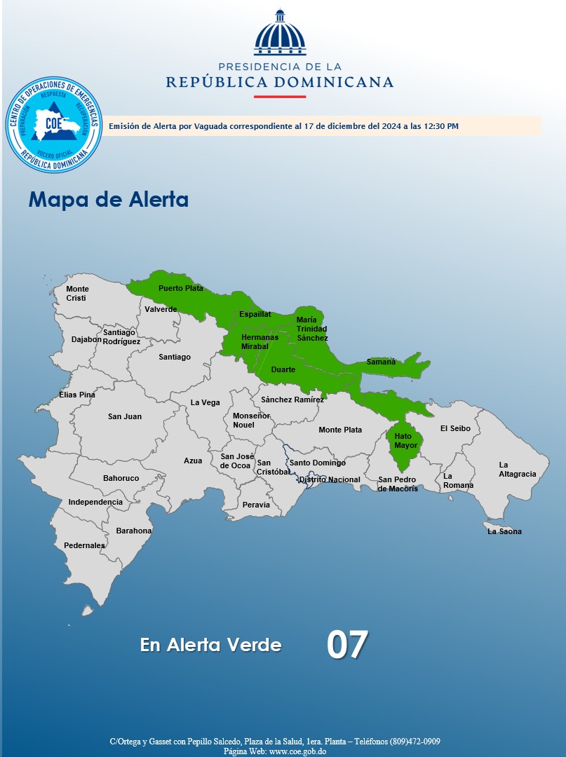   El COE coloca siete provincias en alerta verde por condiciones meteorológicas adversas