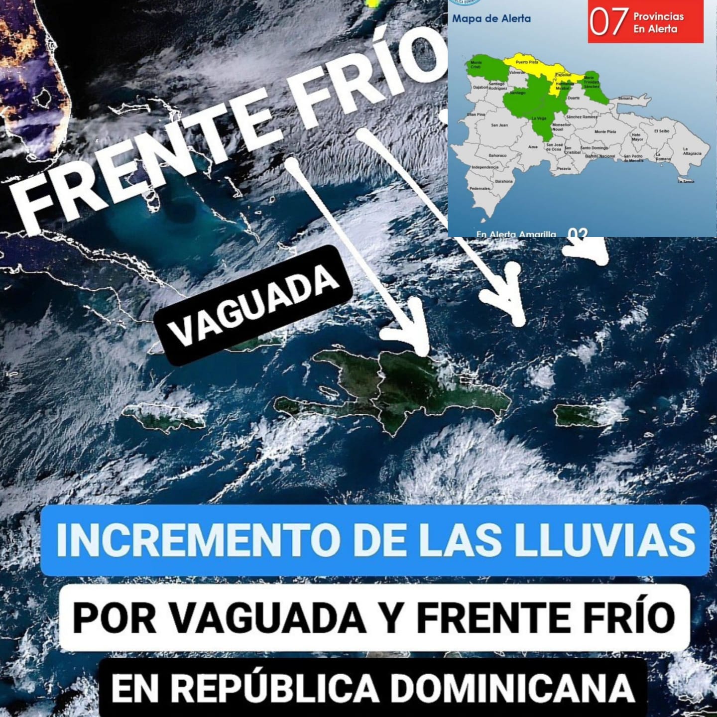 Anuncian período lluvioso y temperaturas friítas para Puerto Plata y casi toda RD