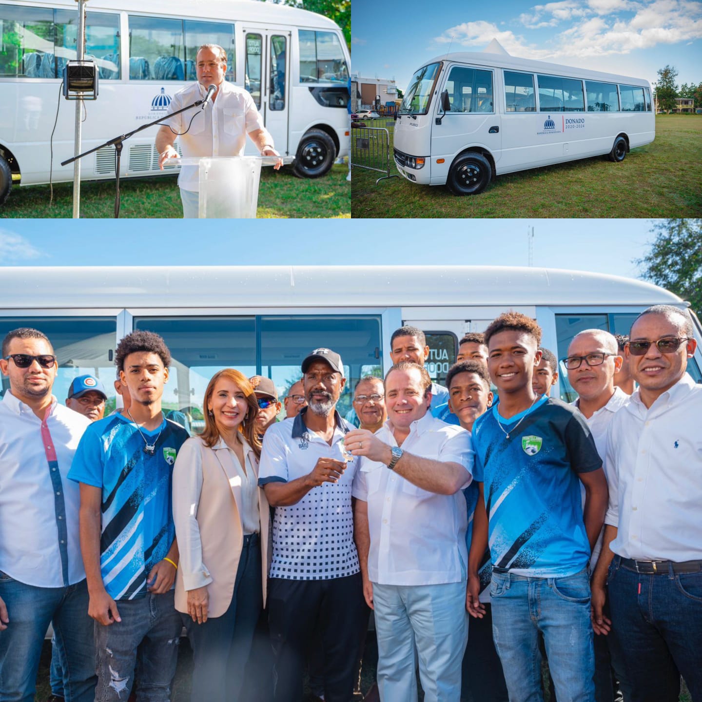 Gobierno entrega autobuses a estudiantes y deportistas de Puerto Plata, inician obras en Maimón  