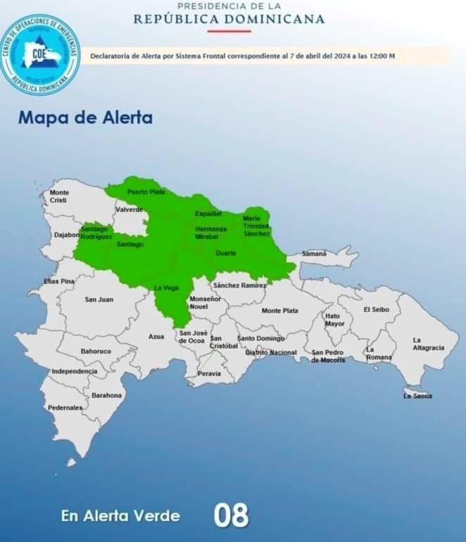  Puerto Plata entre provincias de RD en alerta meteorológica ante posible temporal de lluvias